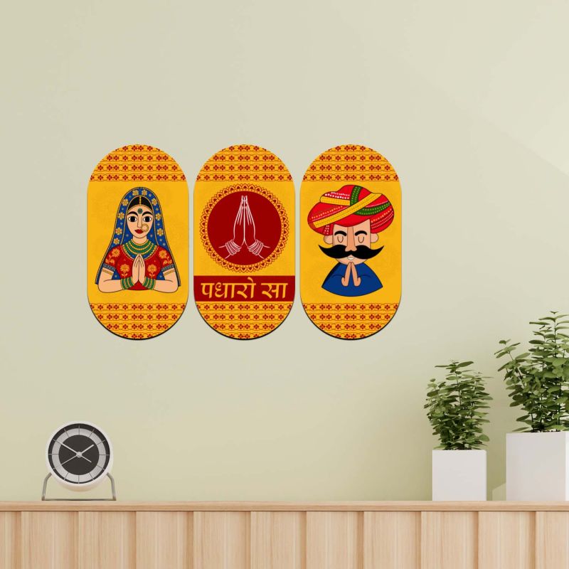 Rajasthan Padharo Sa Traditional Welcome for Home Entrance & Decor Indian Cultural Wall Art